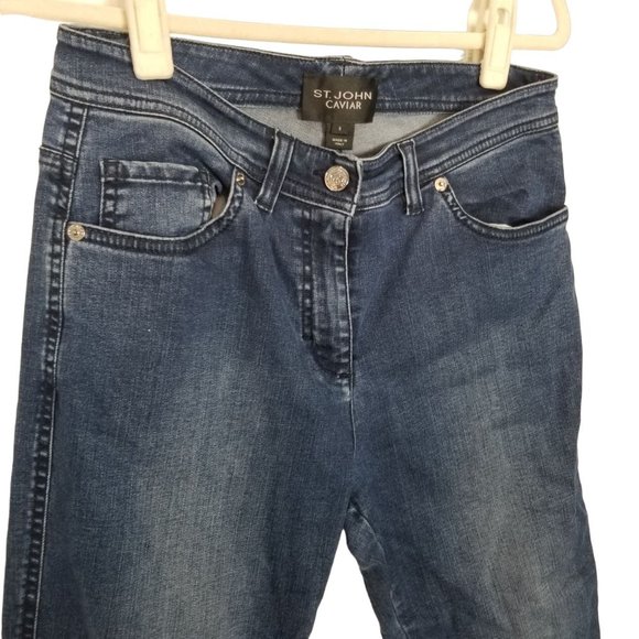 St. John Caviar Womens 8 Blue Dark Wash Denim Mid - Picture 4 of 7